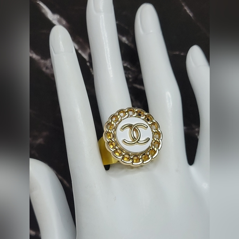 Chanel Button, Adjutable, Chunky Statement Ring - image 1